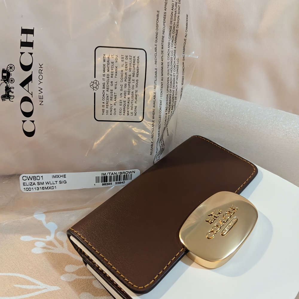 Coach Brown and Tan Wallet with Gold Clasp - Picture 6 of 6